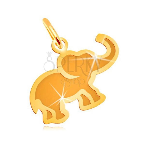 Anhänger in 14K Gelbgold - kleiner flacher Elefant mit matter Mitte