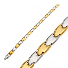 Zweifarbiges Armband aus Chirurgenstahl, glänzende Y-Glieder, Magneten