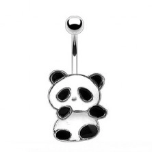 Stahl Bauchnabelpiercing - Panda mit weißer und schwarzer Glasur