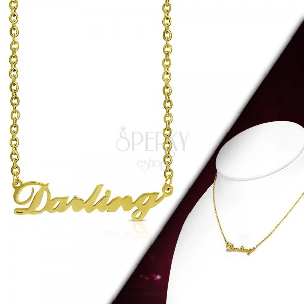 Halskette in goldener Farbe, 316L Stahl, Kette und Anhänger – die Aufschrift Darling