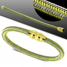Grün-graues Armband, geflochtenes Muster, goldfarbener Magnetverschluss
