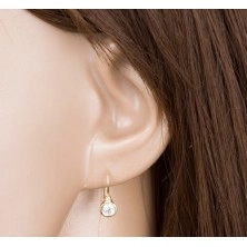 14K Gelbgold Ohrringe – größerer runder Zirkon in einer Fassung und ein kleiner Zirkon