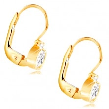 14K Gelbgold Ohrringe – größerer runder Zirkon in einer Fassung und ein kleiner Zirkon