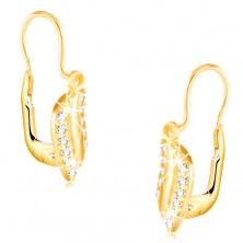 585 Gold Ohrringe – glänzendes gewelltes Blatt mit Linien aus klaren Zirkonen