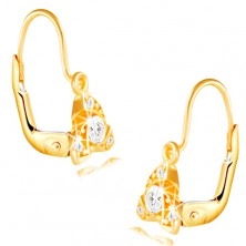 14K Gelbgold Ohrringe – drei kleine Bogen, runder klarer Zirkon