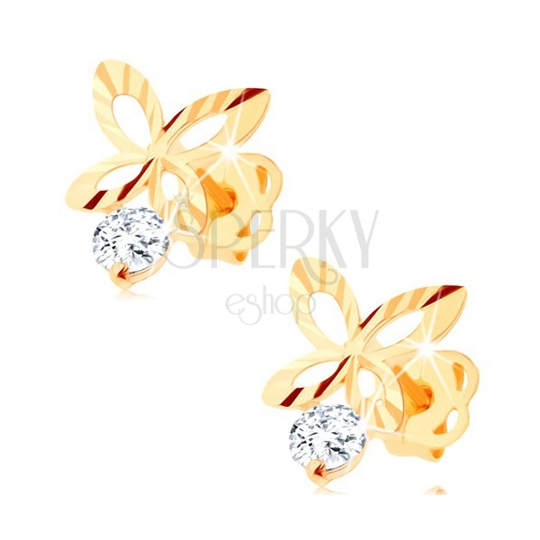 Brillant Ohrringe aus 585 Gold – glitzernder Schmetterling-Umriss, klarer Diamant