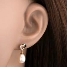 14K Gelbgold Diamant Ohrringe – Herzumriss mit Brillanten, ovale Perle