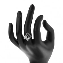 925 Silber Ring, patinierter Rhombus mit schwarzer Glasur in der Mitte