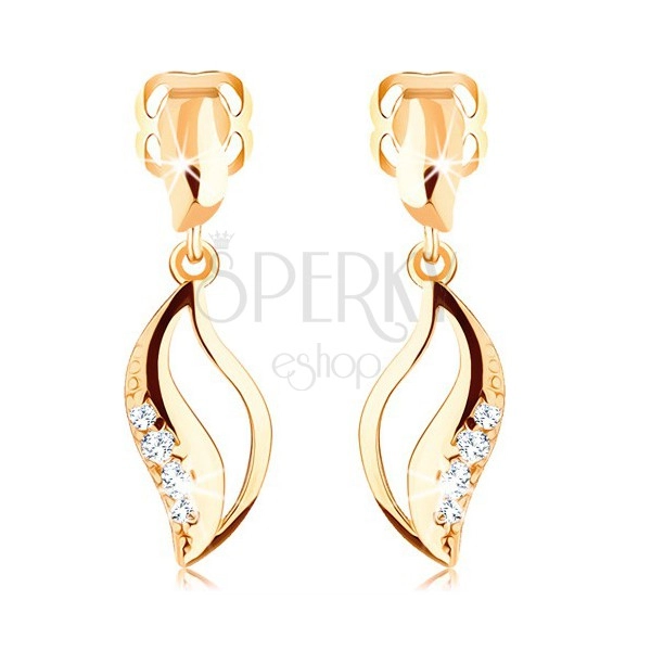 14K Gelbgold Brillant Ohrringe – gebogenes Korn mit Einschnitt und Diamanten