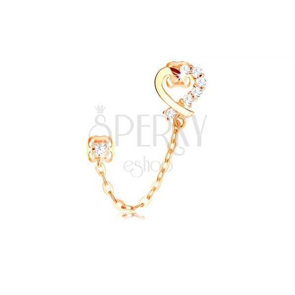 Diamant Ohrring aus 14K Gelbgold, Herzumriss, klare Brillanten und eine Kette