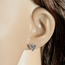 925 Silber Ohrringe, Dreieck mit Grübchen und einem schmalen Einschnitt