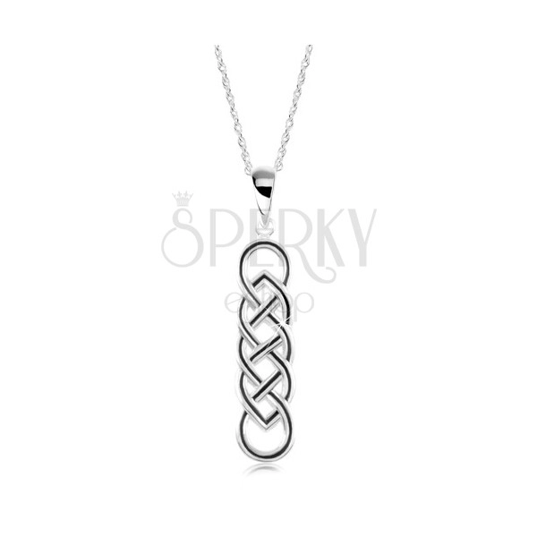 925 Silber Halskette, keltischer Knoten mit einer schwarzen Linie, spiralförmige Kette
