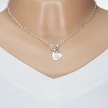 925 Silber Halskette, glattes und Zirkon-Herz, Kette