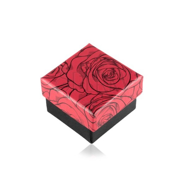 Geschenkschachtel für einen Ring oder Ohrringe, Rosenmotiv, schwarz-rote Kombination
