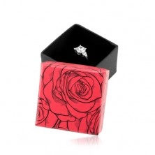 Geschenkschachtel für einen Ring oder Ohrringe, Rosenmotiv, schwarz-rote Kombination