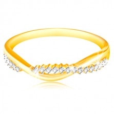 14K Gold Ring - zwei dünne verflochtene Wellen - glatte und Zirkon