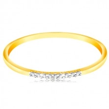 14K Gold Ring - dünne glänzende Ringschiene, glitzernde klare Zirkon Linie