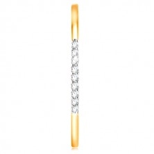 14K Gold Ring - dünne glänzende Ringschiene, glitzernde klare Zirkon Linie