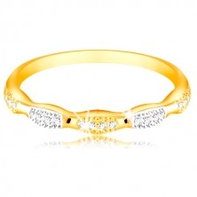 Ring aus 14K Gold - zweifarbige Körner mit eingebetteten Zirkonen, glänzende Ringschiene