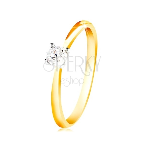 14K Gold Ring - dünne Ringschiene, klarer Zirkon in einer Fassung aus Weißgold