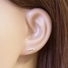 14K Gold Ohrringe - zweifarbiges Blatt mit klaren Zirkonen geschmückt