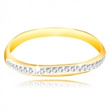 14K Gold Ring - glitzernder gewellter Streifen aus klaren Zirkonen und Weißgold