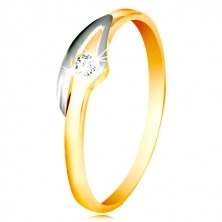 14K Gold Ring mit einem klaren Zirkon, zweifarbige Ringschiene