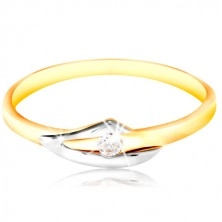 14K Gold Ring mit einem klaren Zirkon, zweifarbige Ringschiene