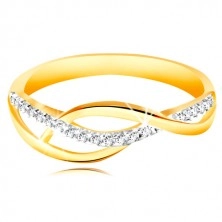 Ring aus kombiniertem 14K Gold - geflochtene glatte und Zirkon Linien
