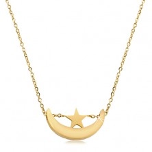 Halskette in goldenem Farbton, Edelstahl, glänzende Mondsichel und Stern
