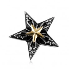 Stahl Anhänger, großer schwarzer Stern mit einem kleinen goldenen Stern in der Mitte