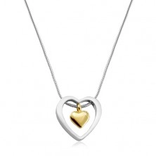 Edelstahl Halskette, goldenes Herz in einem Herzumriss