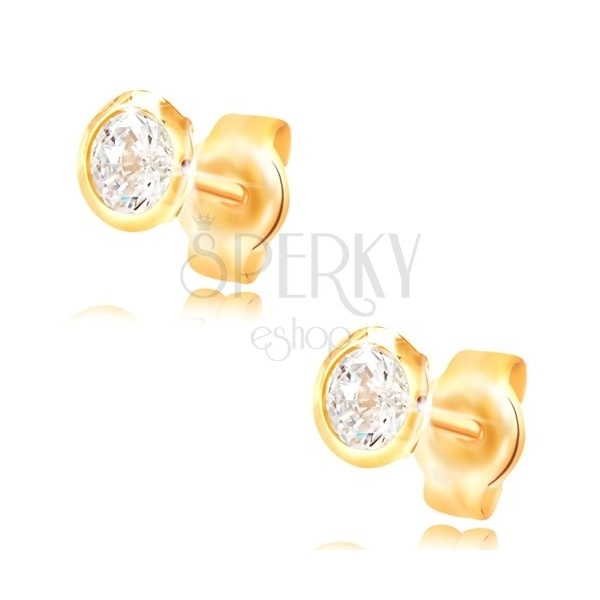 Ohrringe aus 585 Gelbgold - runder klarer Zirkon in einer Fassung, 5 mm