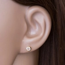 Ohrringe aus 585 Gelbgold - runder klarer Zirkon in einer Fassung, 5 mm