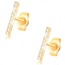 Ohrringe aus 14K Gelbgold, schmaler Streifen mit klaren Zirkonen geschmückt