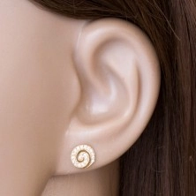 Ohrringe aus 14K Gelbgold - Kreis mit einer Spirale und klaren Zirkonen