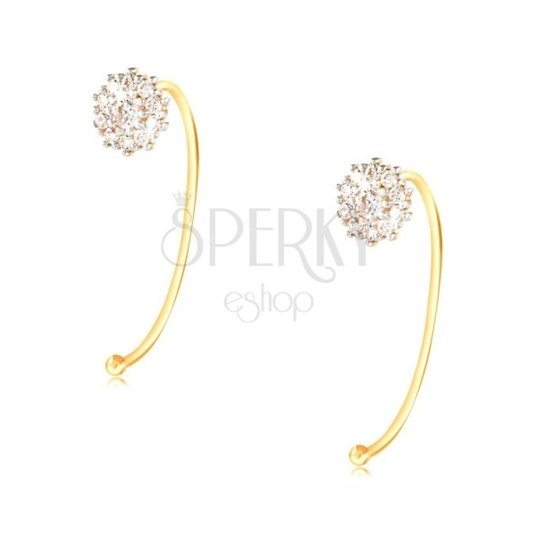 14K Gold Ohrringe - Blume aus klaren Zirkonen an einem dünnen Bogen befestigt