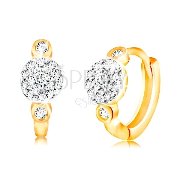 14K Gold Ohrringe mit Klappverschluss - Kreise mit einer Blume aus klaren Zirkonen
