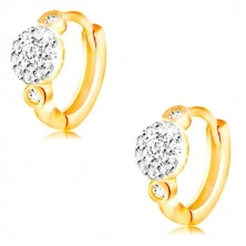 14K Gold Ohrringe mit Klappverschluss - Kreise mit einer Blume aus klaren Zirkonen