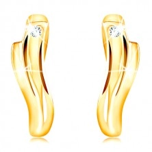 14K Gold Ohrringe - glänzende Wellen mit schmalen Ausschnitten und klarem Zirkon