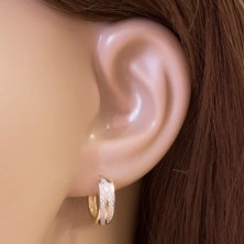 14K Gold runde Ohrringe - zwei glitzernde Bogen aus klaren Zirkonen