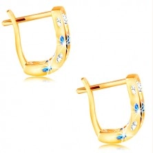 Ohrringe aus 14K Gelbgold - Bogen aus klaren und blauen Zirkonen