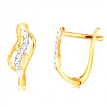 14K Gold Ohrringe - zweifarbige Blume mit einer Linie aus klaren Zirkonen