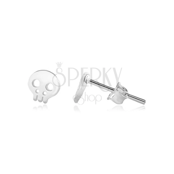 925 Silber Ohrringe - glänzender Schädel mit Ausschnitten, Ohrsteckerverschluss