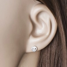 925 Silber Ohrringe - glänzender Schädel mit Ausschnitten, Ohrsteckerverschluss