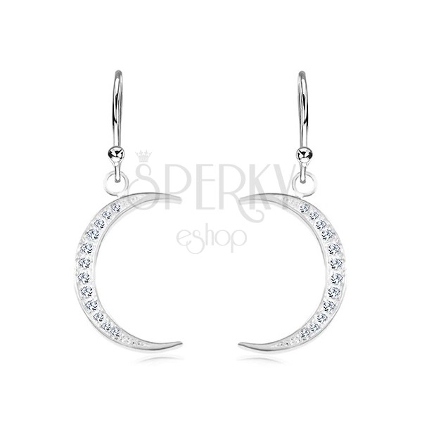 925 Silber Ohrringe, schmale Mondsichel mit glitzernden Zirkonen besetzt