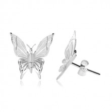 925 Silber Ohrringe, Schmetterling mit eingravierten Einschnitten auf den Flügeln