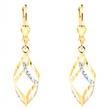 14K Gold Ohrringe - glänzende zweifarbige Spirale mit kleinen Einschnitten geschmückt