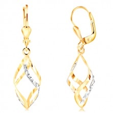 14K Gold Ohrringe - glänzende zweifarbige Spirale mit kleinen Einschnitten geschmückt