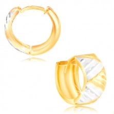 Ohrringe aus 14K Gold - breiter Kreis mit Dreiecken aus Weiß- und Gelbgold